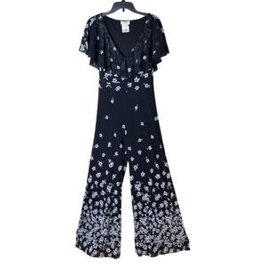 FUZZI Italian Black Floral Wide Leg Romper- M